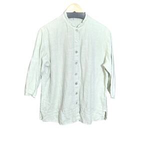 Subtle Tones Womens 100% Linen Button Down 3/4 Sleeve Minty Green Blouse Size L